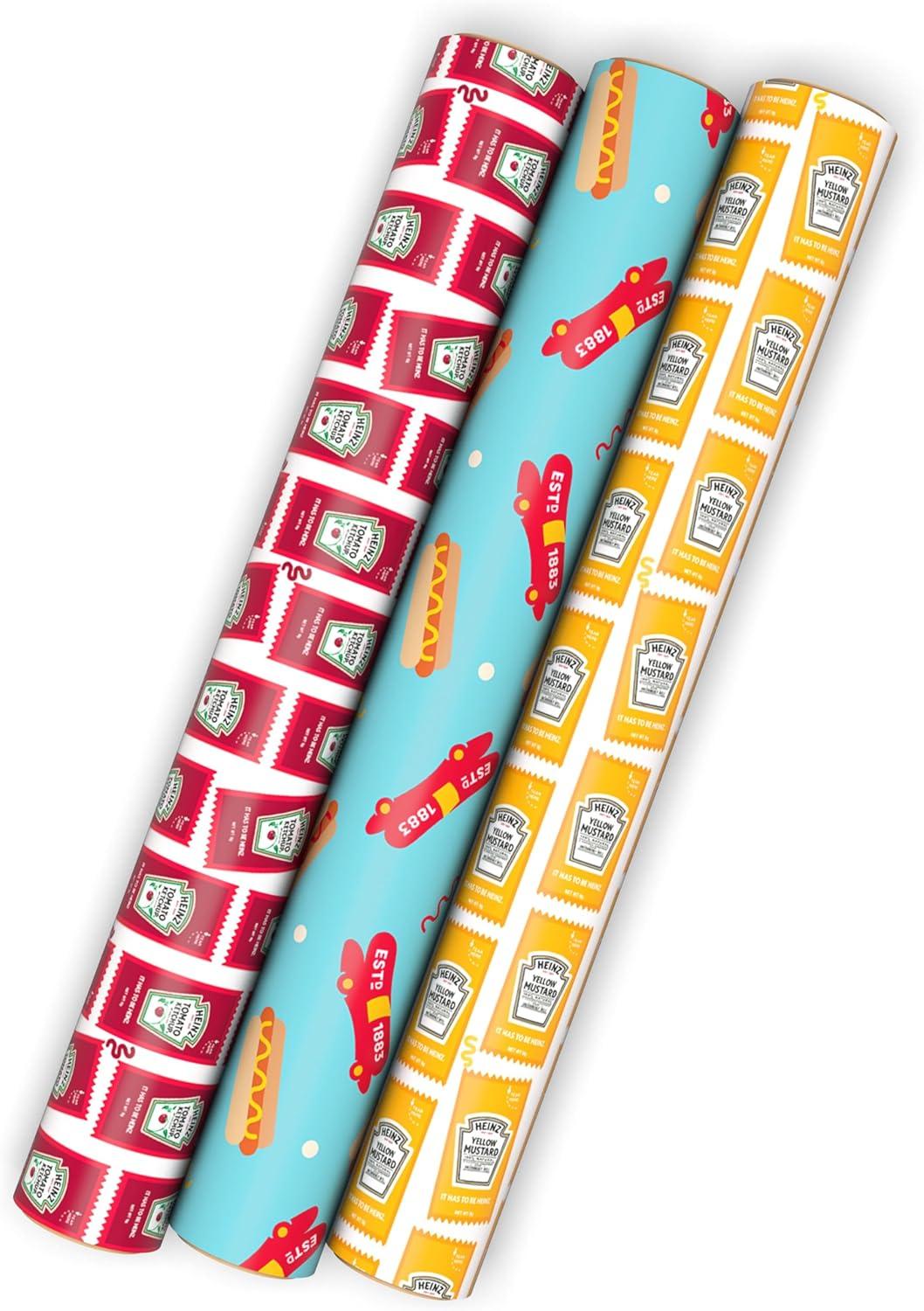 image:imageHallmark Heinz Wrapping Paper Mini Rolls 3Pack Ketchup Mustard Hotdogs Wienermobile for Birthdays Graduations Fathers Day Celebrations Any Occasion 45 Sq Ft Total
