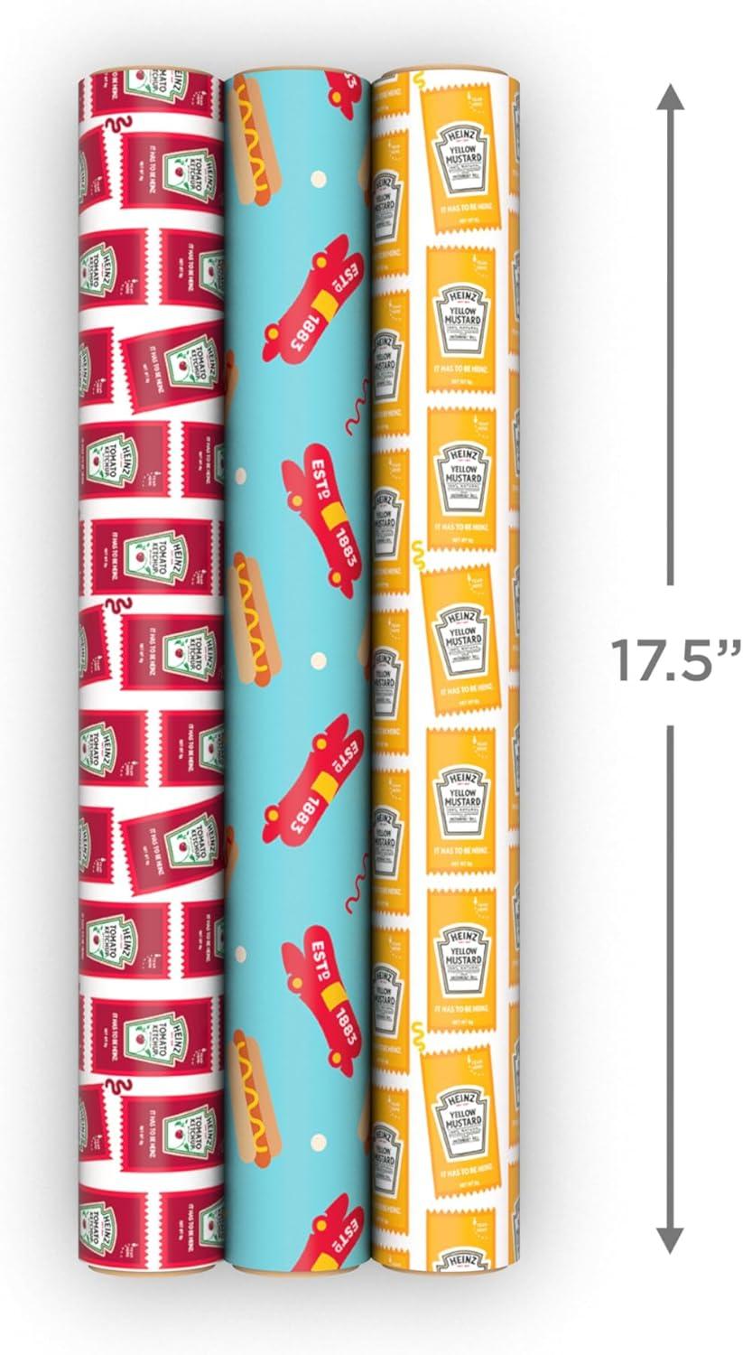 image:imageHallmark Heinz Wrapping Paper Mini Rolls 3Pack Ketchup Mustard Hotdogs Wienermobile for Birthdays Graduations Fathers Day Celebrations Any Occasion 45 Sq Ft Total