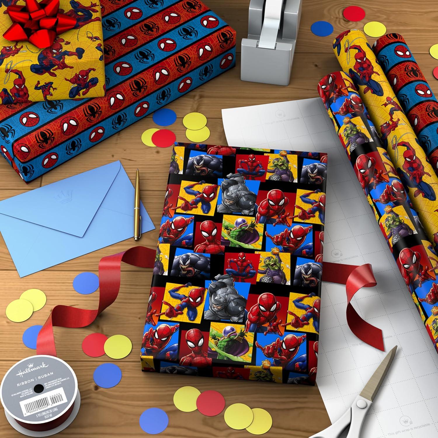 image:imageHallmark Marvel SpiderMan Wrapping Paper Rolls 3 Rolls 60 Sq Ft Total for Kids Fans Gamers Birthdays Fathers Day Christmas