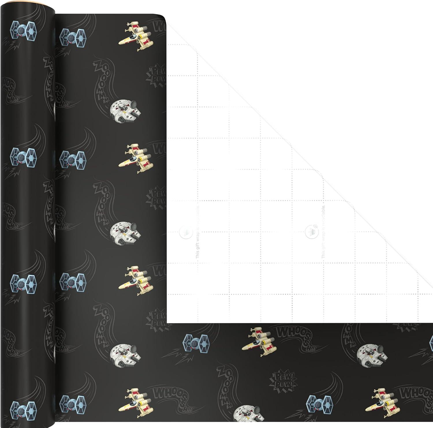 image:imageHallmark Star Wars Wrapping Paper Mini Rolls 3Pack Darth Vader Luke Han Solo Millennium Falcon Ewoks Yoda for Birthday May the 4th Graduation Fathers Day Any Occasion 45 Sq Ft Total