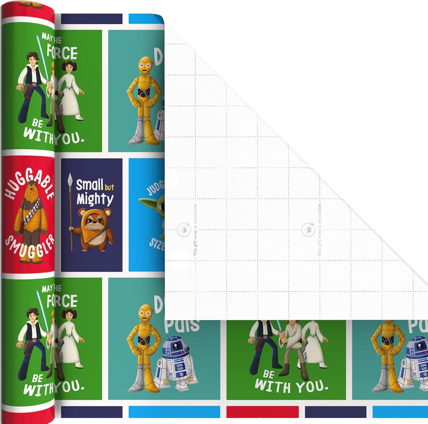 image:imageHallmark Star Wars Wrapping Paper Mini Rolls 3Pack Darth Vader Luke Han Solo Millennium Falcon Ewoks Yoda for Birthday May the 4th Graduation Fathers Day Any Occasion 45 Sq Ft Total