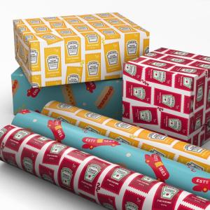Hallmark Heinz Wrapping Paper Mini Rolls, 3-Pack (Ketchup, Mustard, Hotdogs, Wienermobile) for Birthdays, Graduations, Father’s Day, Celebrations, Any Occasion – 45 Sq. Ft. Total
