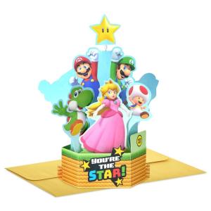 Hallmark Paper Wonder Nintendo Super Mario Bros. Pop-Up Card (You’re the Star) for Birthdays, Graduations, Congrats