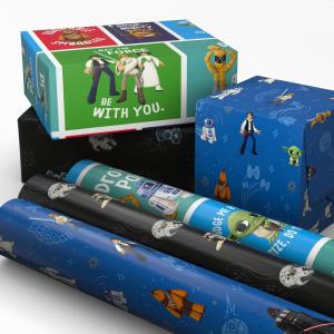 Hallmark Star Wars Wrapping Paper Mini Rolls, 3-Pack (Darth Vader, Luke, Han Solo, Millennium Falcon, Ewoks, Yoda) for Birthday, May the 4th, Graduation, Father’s Day, Any Occasion – 45 Sq. Ft. Total