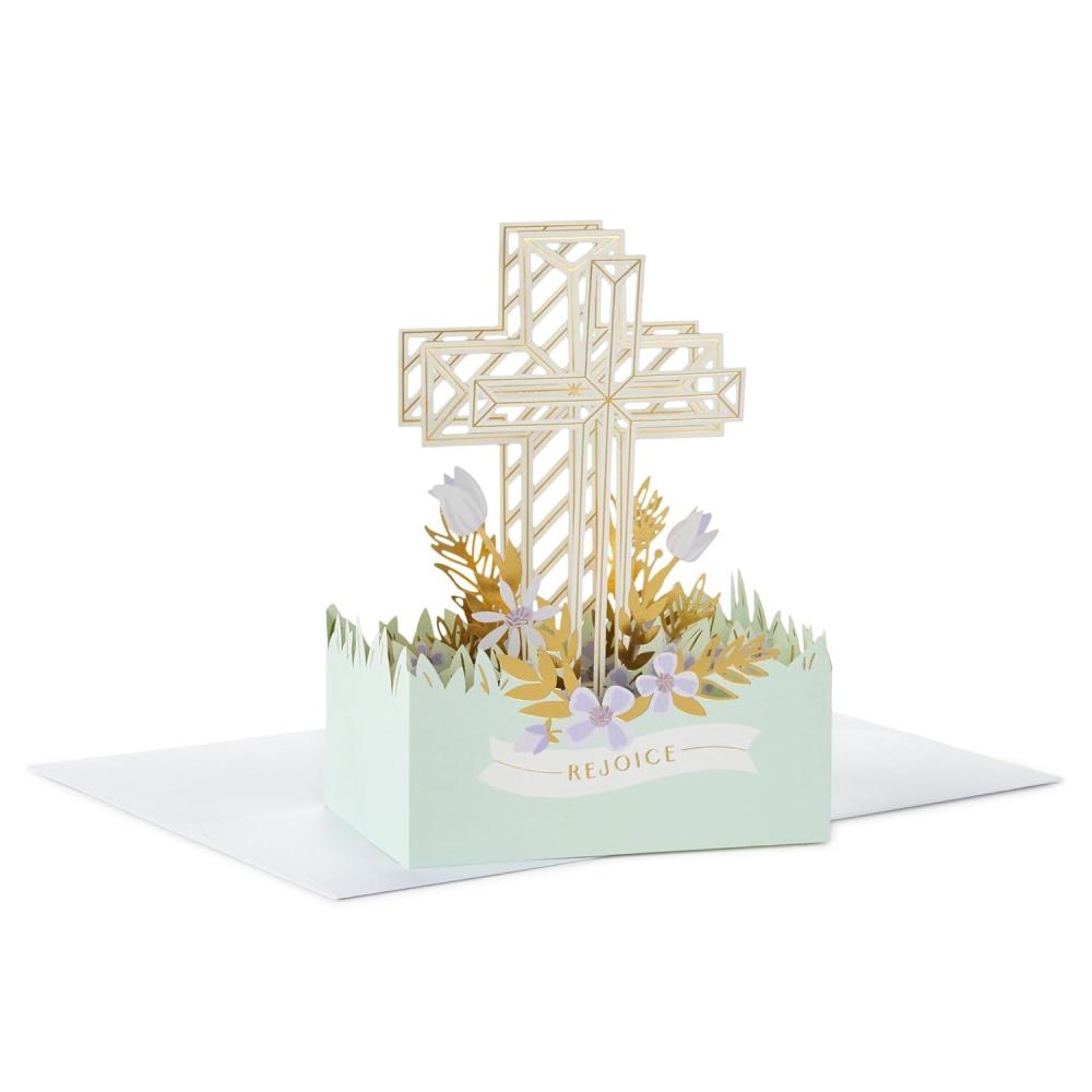 image:imageHallmark Paper Wonder Religious PopUp Card Rejoice Gold Cross with Purple Flowers for Confirmation First Communion