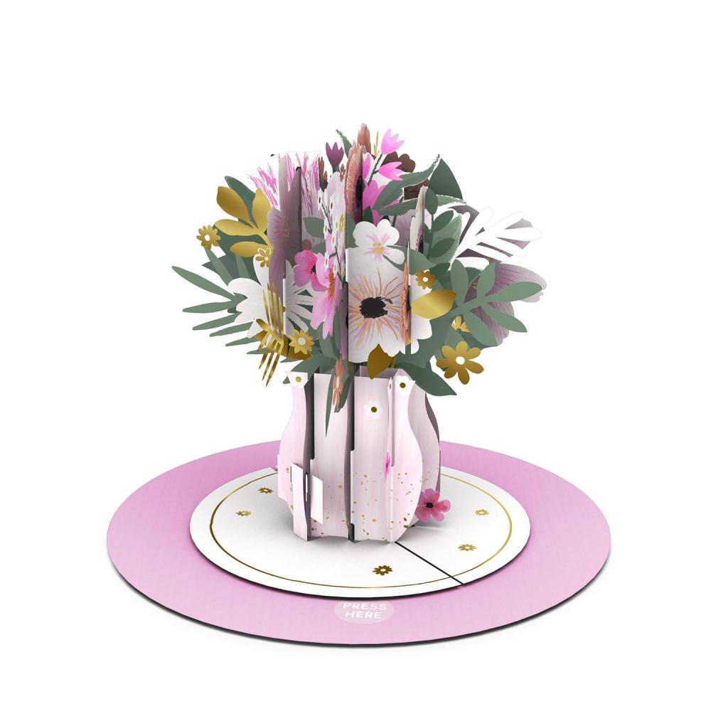 image:imageHallmark Paper Wonder Spinning PopUp Floral Card with Music Thinking of You Pink White and Gold Flower Bouquet