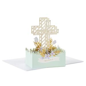 Hallmark Paper Wonder Religious Pop-Up Card (Rejoice, Gold Cross with Purple Flowers) for Confirmation, First Communion