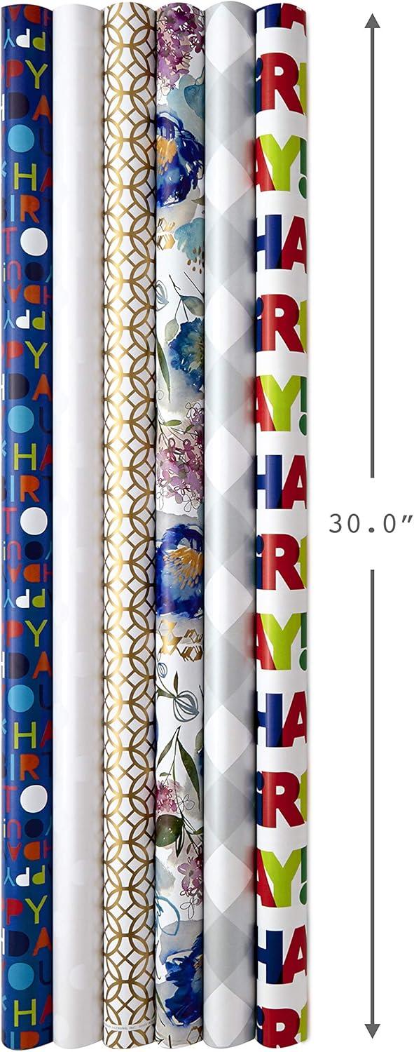 image:imageHallmark Birthday Wrapping Paper Mini Rolls 3Pack Navy Blue and Teal Stripes Orange and Yellow Mod Circles for Graduations Fathers Day Easter Any Occasion 60 Sq Ft TotalAll Occasion 6 Rolls