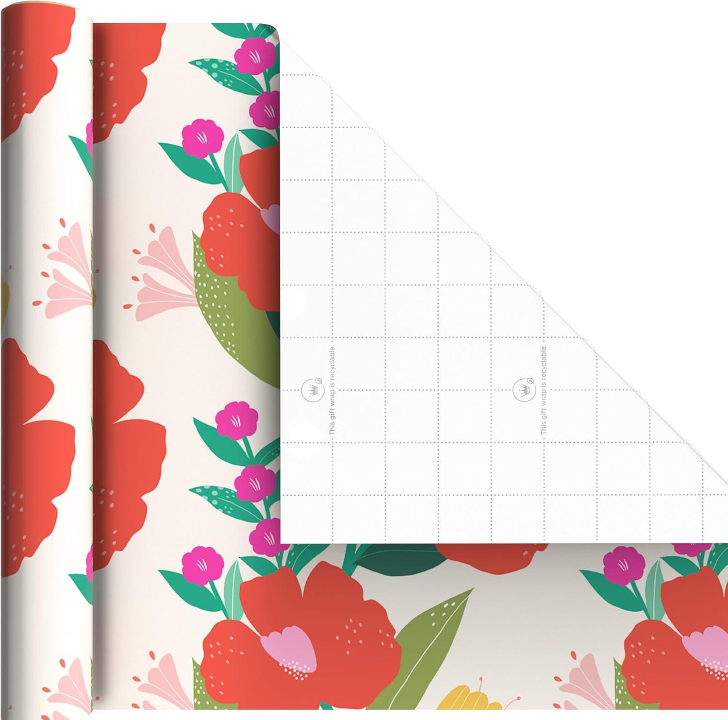 image:imageHallmark Floral Wrapping Paper Mini Rolls 3Pack Pink Orange Yellow Flowers on Teal Green and Pink Geometric for Birthdays Easter Mothers Day Bridal Showers Any Occasion 60 Sq Ft TotalFlorals Geometric 3 Mini Rolls
