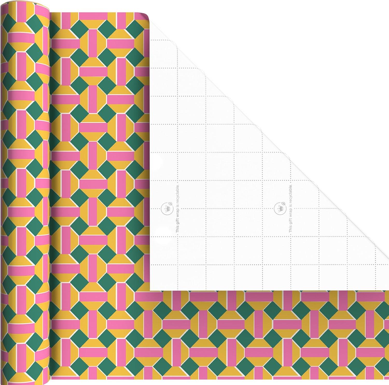 image:imageHallmark Floral Wrapping Paper Mini Rolls 3Pack Pink Orange Yellow Flowers on Teal Green and Pink Geometric for Birthdays Easter Mothers Day Bridal Showers Any Occasion 60 Sq Ft TotalFlorals Geometric 3 Mini Rolls