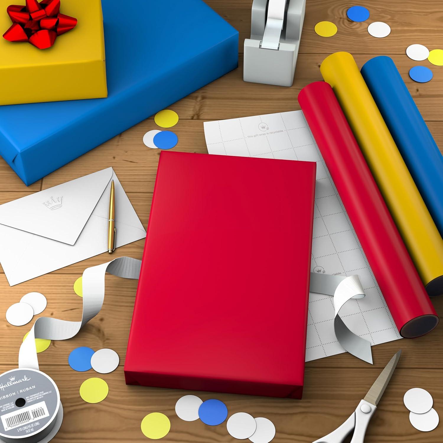 image:imageHallmark Image Arts Birthday Wrapping Paper Mini Rolls 3Pack Primary Colors Solid Red Yellow Blue for Kids Parties Graduations Fathers Day Baby Showers Any Occasion 27 Sq Ft Total