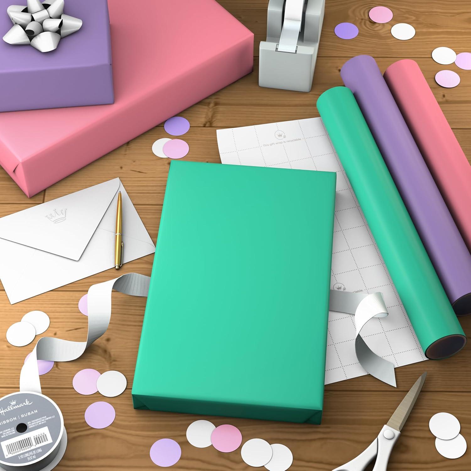 image:imageHallmark Image Arts Birthday Wrapping Paper Mini Rolls 3Pack Solid Mint Green Purple and Pink for Baby Showers Mothers Day Easter Kids Parties Any Occasion 27 Sq Ft Total