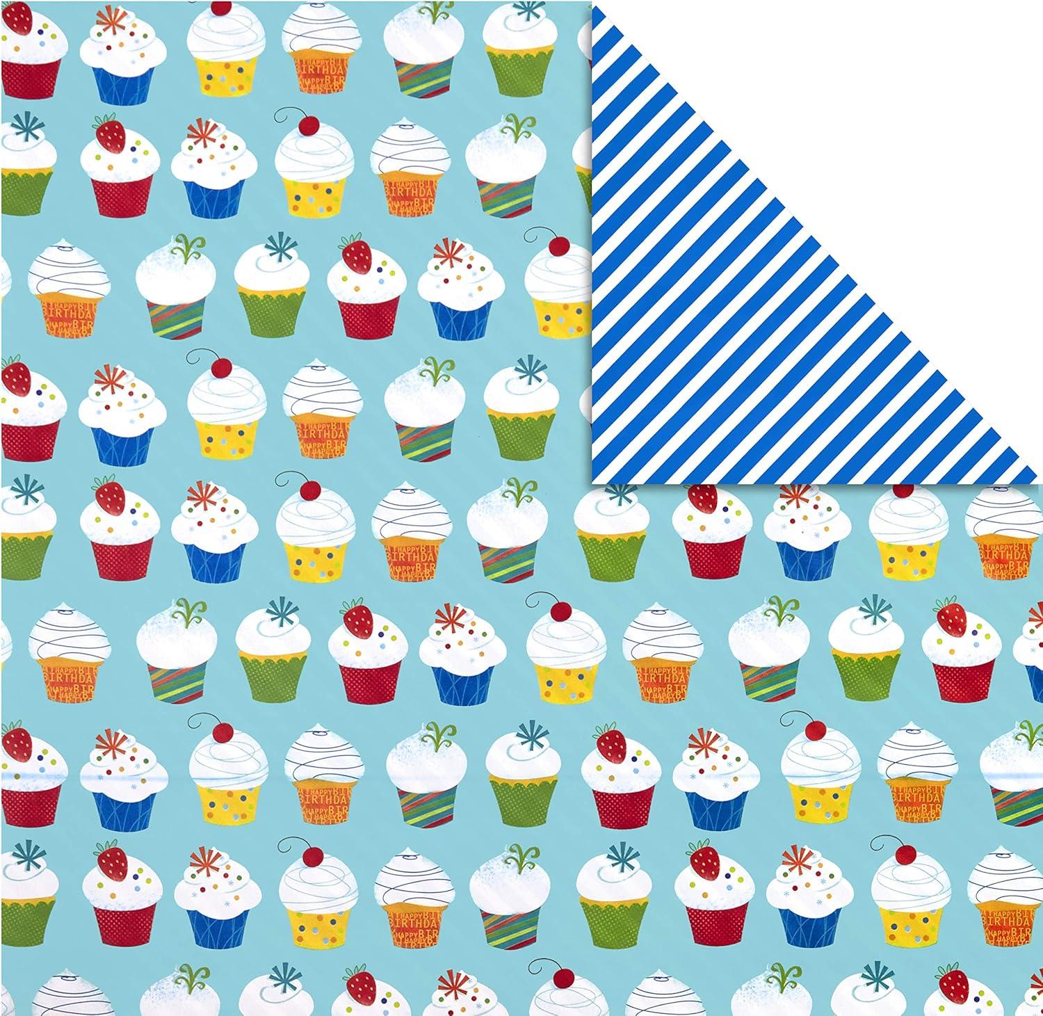 image:imageHallmark Kids Birthday Wrapping Paper Mini Rolls 3Pack Unicorns Rainbows on Purple Pink with White Polka Dots for Birthday Parties Easter Baby Showers Any Occasion 60 Sq Ft TotalCupcakes Stars Balloons 3 Rolls