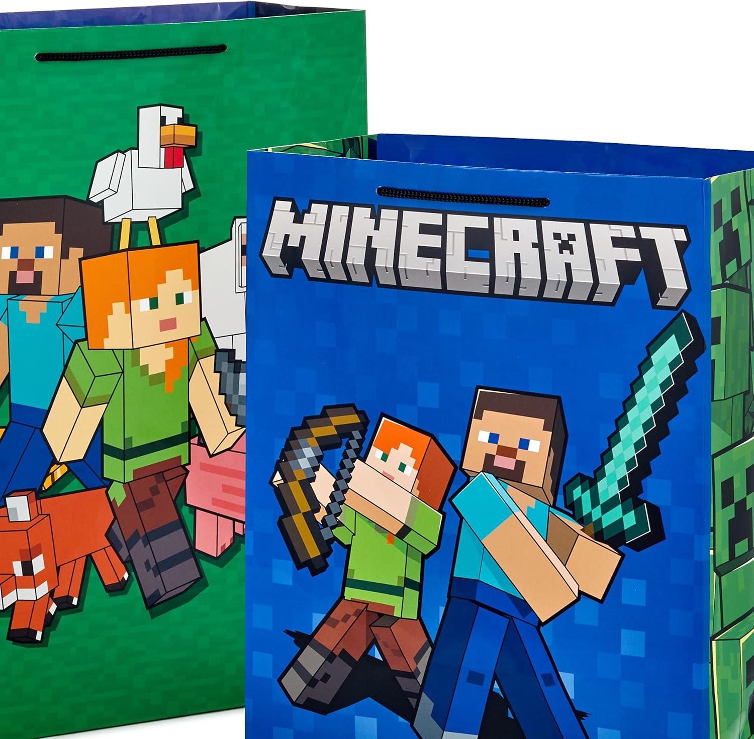 image:imageHallmark Minecraft Wrapping Paper Mini Rolls 3Pack Zombie Chicken TNT Pig for Birthdays Graduations Christmas Gamers Kids Parties Any Occasion 45 Sq Ft TotalMinecraft 2 Gift Bags