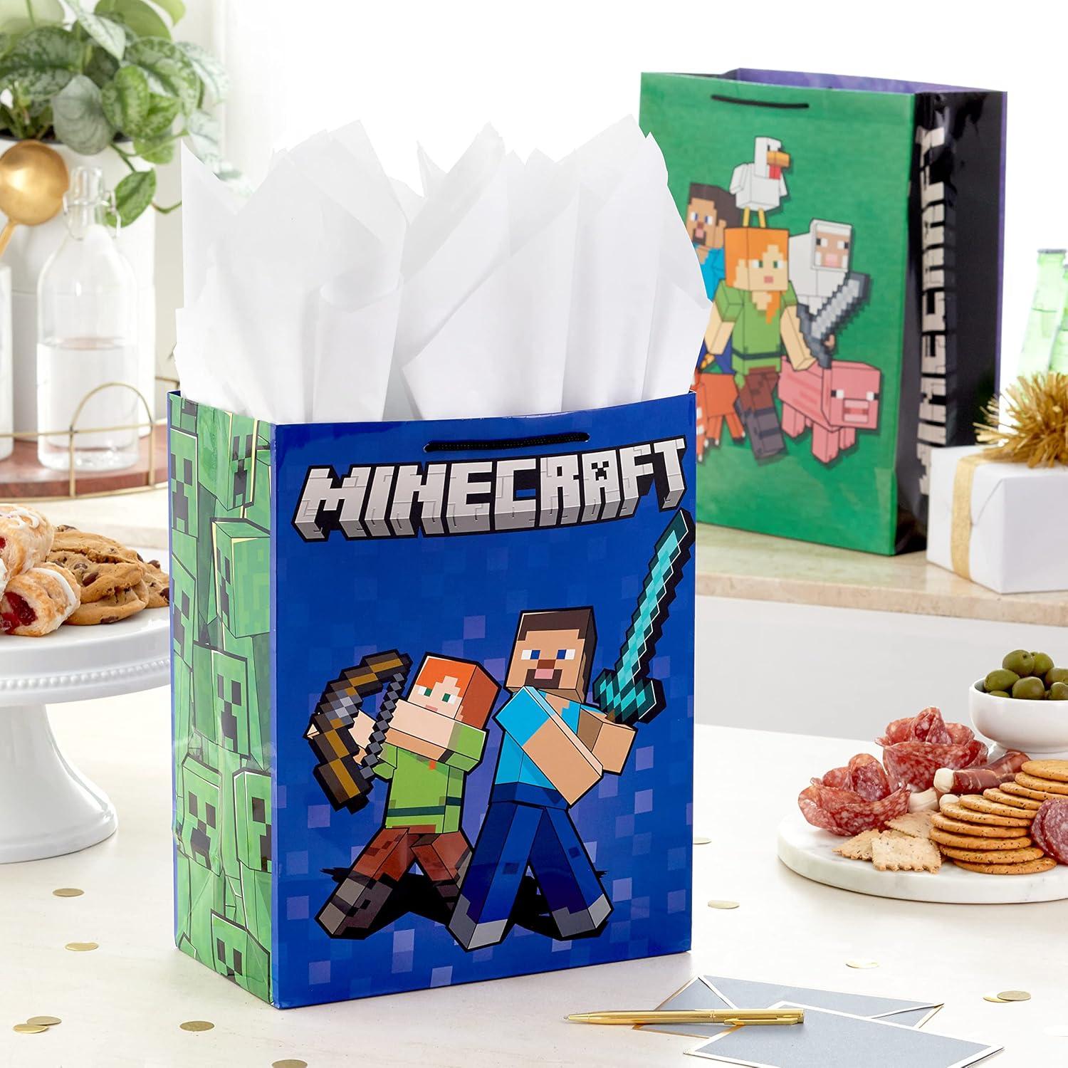 image:imageHallmark Minecraft Wrapping Paper Mini Rolls 3Pack Zombie Chicken TNT Pig for Birthdays Graduations Christmas Gamers Kids Parties Any Occasion 45 Sq Ft TotalMinecraft 2 Gift Bags