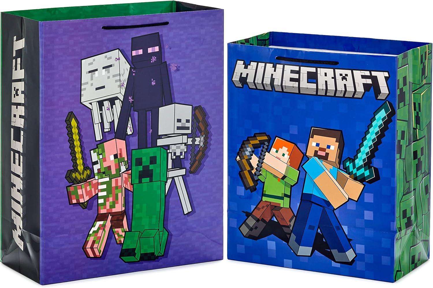 image:imageHallmark Minecraft Wrapping Paper Mini Rolls 3Pack Zombie Chicken TNT Pig for Birthdays Graduations Christmas Gamers Kids Parties Any Occasion 45 Sq Ft TotalMinecraft 2 Gift Bags