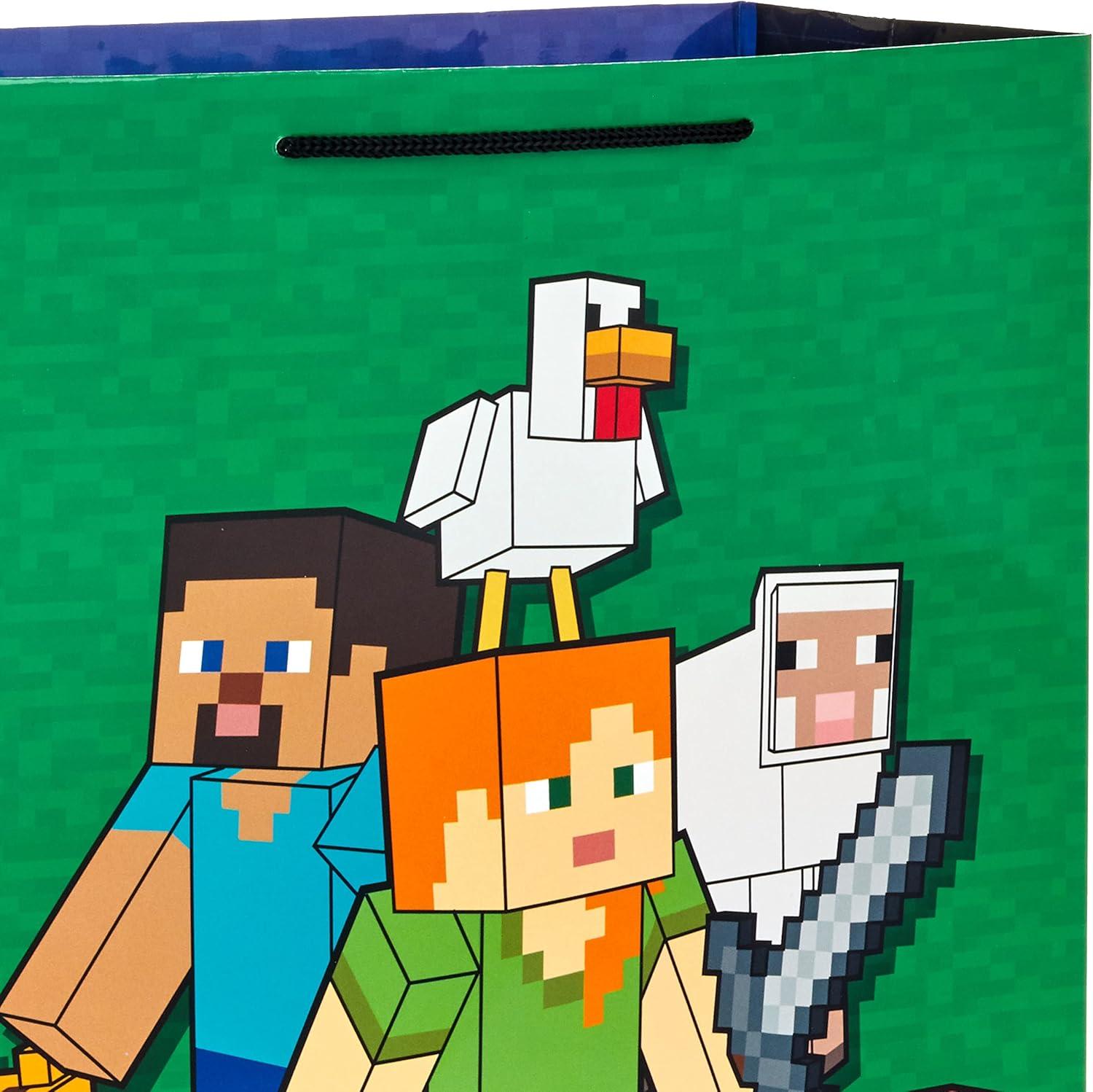 image:imageHallmark Minecraft Wrapping Paper Mini Rolls 3Pack Zombie Chicken TNT Pig for Birthdays Graduations Christmas Gamers Kids Parties Any Occasion 45 Sq Ft TotalMinecraft 2 Gift Bags