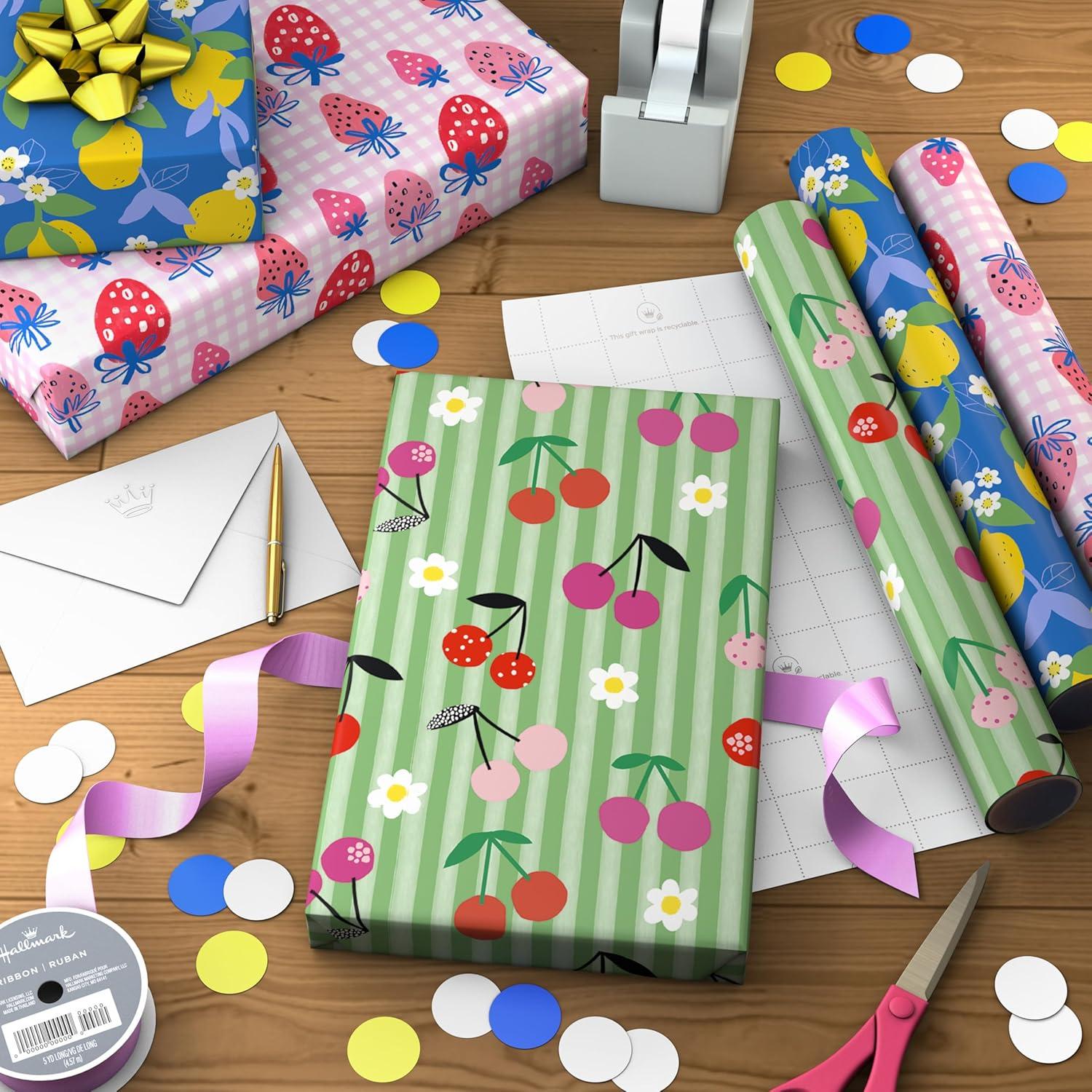 image:imageHallmark Strawberry Scented Wrapping Paper Mini Rolls 3Pack Strawberries Lemons Cherries for Birthdays Easter Mothers Day Bridal Showers Any Occasion 45 Sq Ft TotalStrawberry Scented 3 Mini Rolls