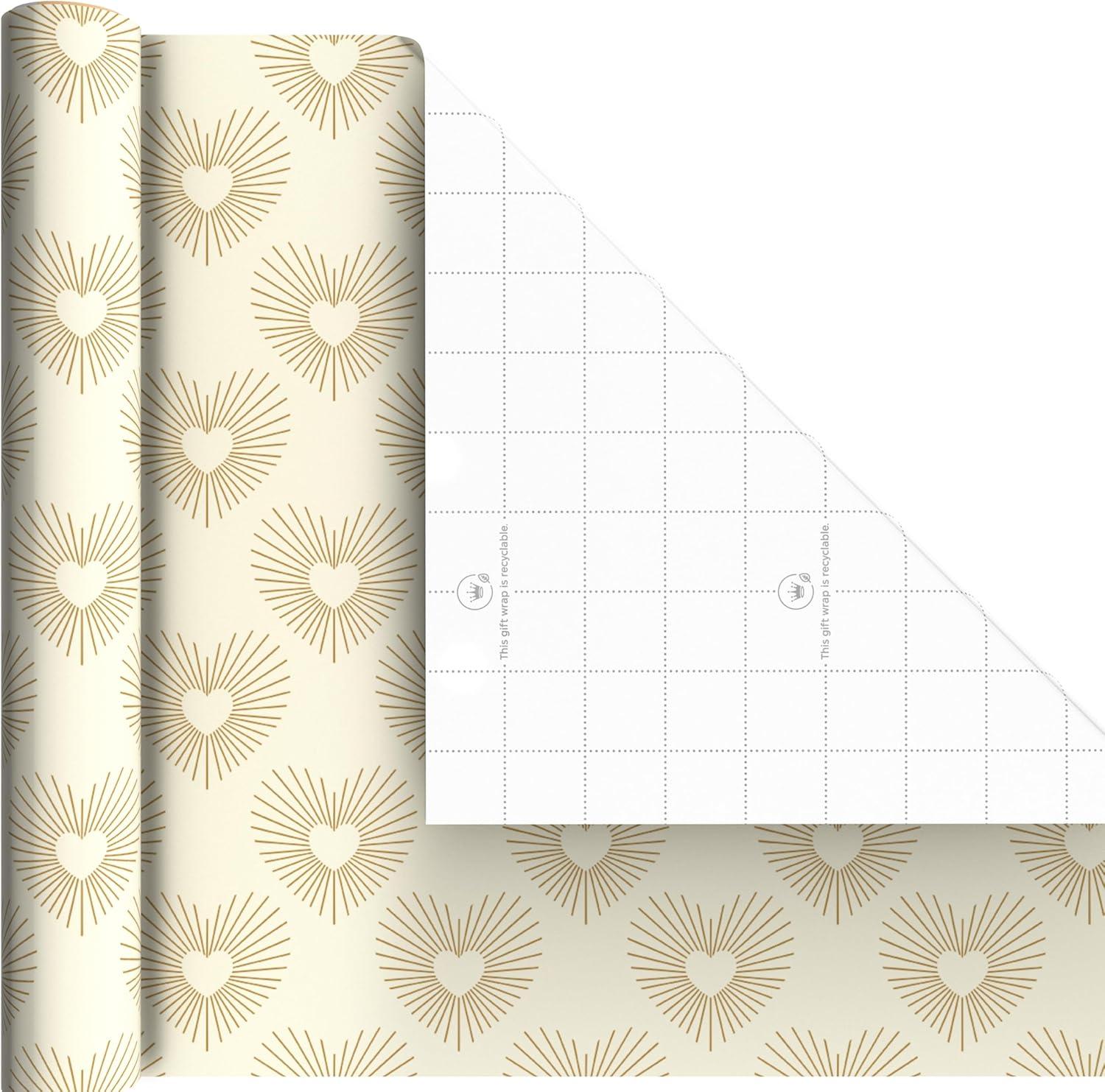 image:imageHallmark Wedding Wrapping Paper Mini Rolls 3Pack Gold Hearts Bows Black and White Stripes Dots for Bridal Showers Graduations Valentines Day Any Occasion 60 Sq Ft TotalGold Hearts Bows Polka Dots 3 Mini Rolls