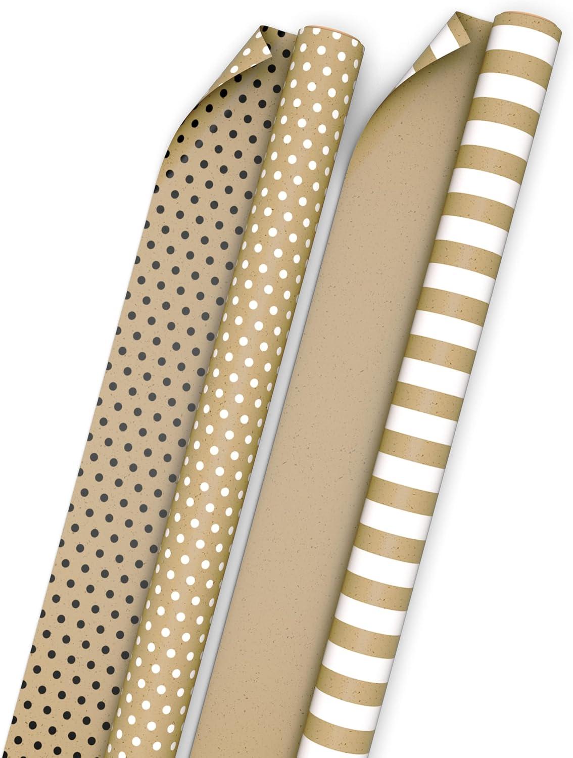 image:imageHallmark Wedding Wrapping Paper Mini Rolls 3Pack Gold Hearts Bows Black and White Stripes Dots for Bridal Showers Graduations Valentines Day Any Occasion 60 Sq Ft TotalKraft Paper Stripes and Polka Dots 2 Rolls