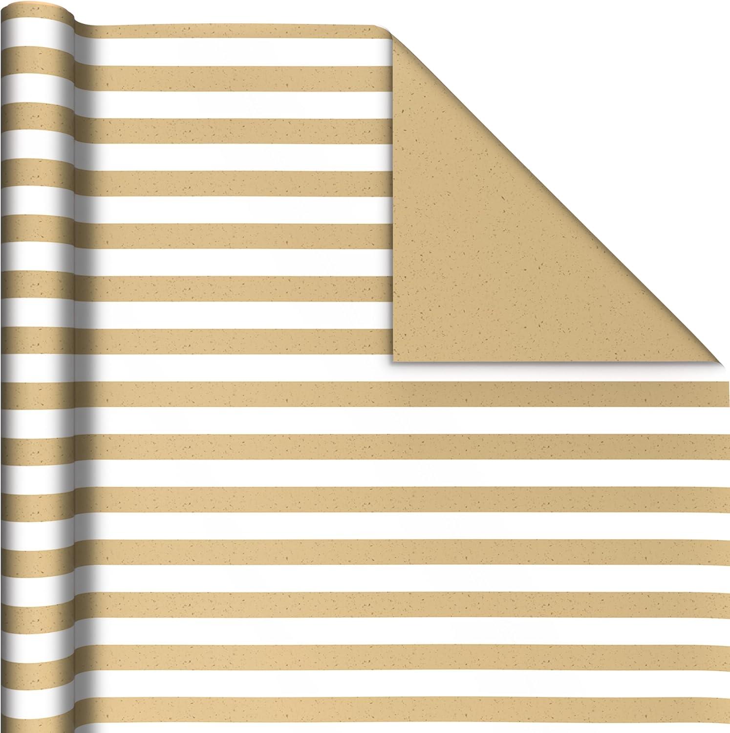 image:imageHallmark Wedding Wrapping Paper Mini Rolls 3Pack Gold Hearts Bows Black and White Stripes Dots for Bridal Showers Graduations Valentines Day Any Occasion 60 Sq Ft TotalKraft Paper Stripes and Polka Dots 2 Rolls