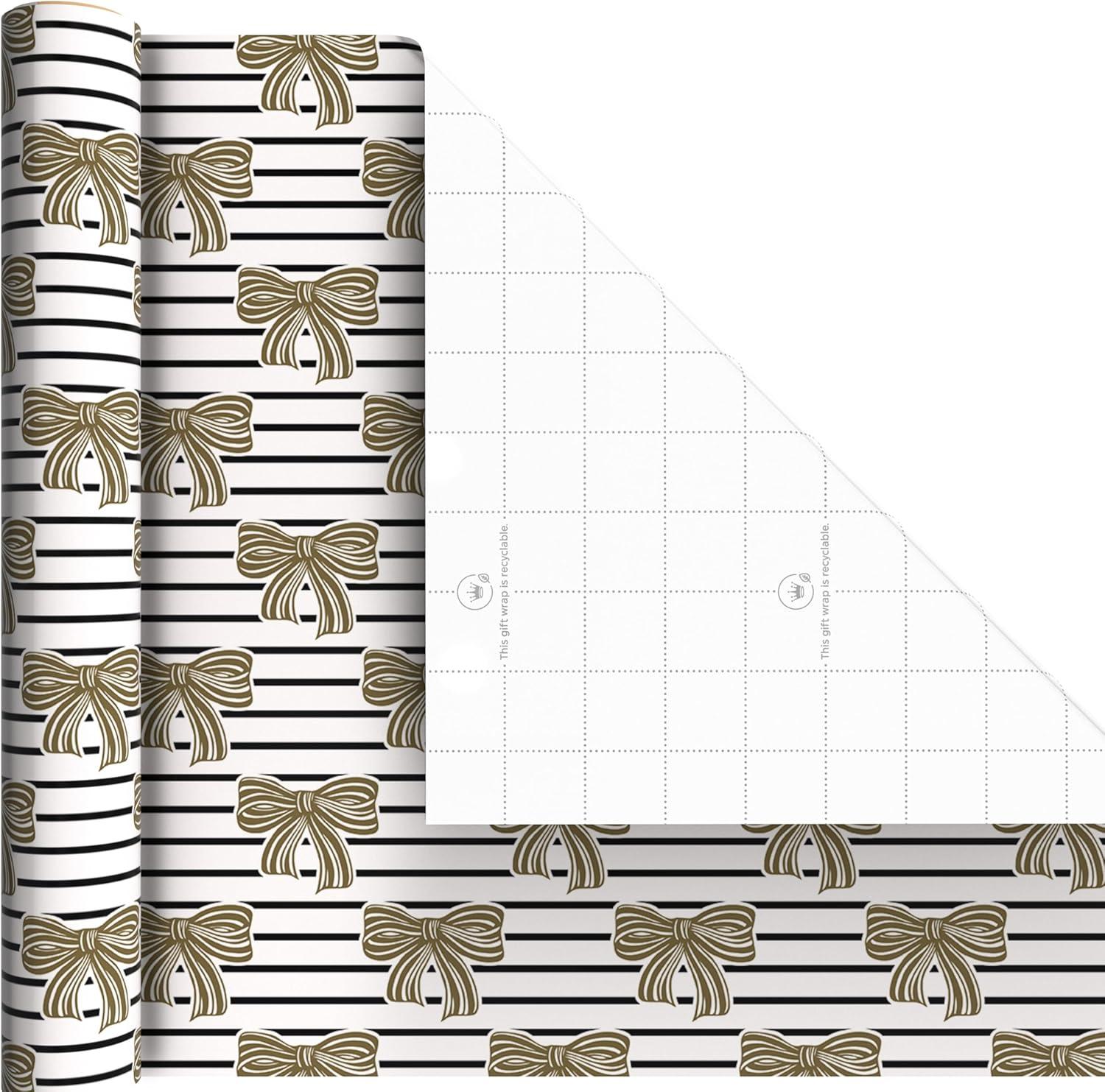 image:imageHallmark Wedding Wrapping Paper Mini Rolls 3Pack Gold Hearts Bows Black and White Stripes Dots for Bridal Showers Graduations Valentines Day Any Occasion 60 Sq Ft TotalGold Hearts Bows Polka Dots 3 Mini Rolls