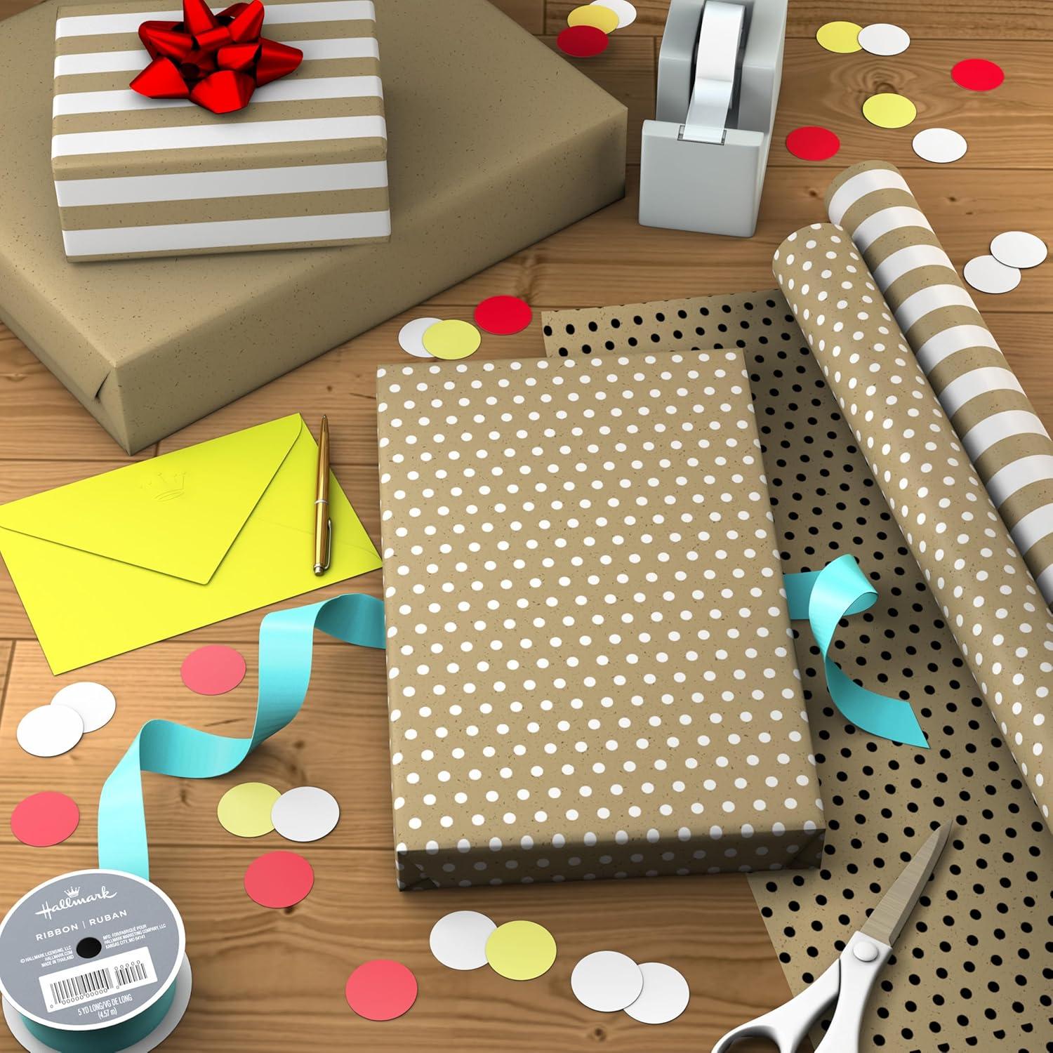 image:imageHallmark Wedding Wrapping Paper Mini Rolls 3Pack Gold Hearts Bows Black and White Stripes Dots for Bridal Showers Graduations Valentines Day Any Occasion 60 Sq Ft TotalKraft Paper Stripes and Polka Dots 2 Rolls