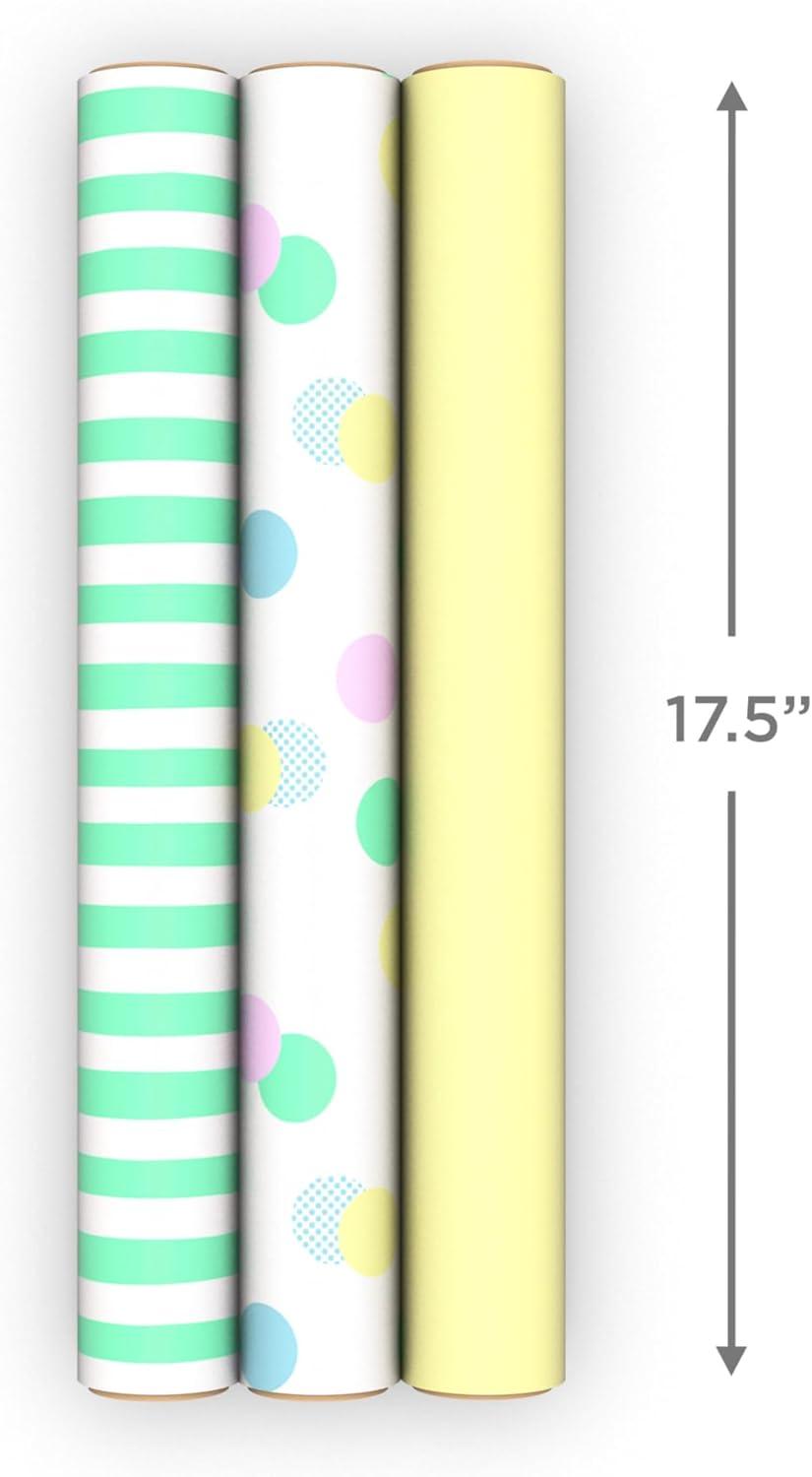 image:imageImage Arts Baby Wrapping Paper Mini Rolls 3Pack Pastel Polka Dots Mint Green Stripes Solid Light Yellow for Birthdays Baby Showers Gender Reveal Party Easter Any Occasion 27 Sq Ft Total