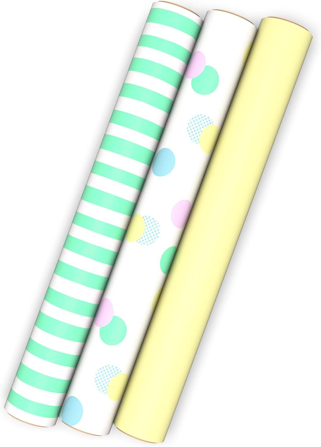 image:imageImage Arts Baby Wrapping Paper Mini Rolls 3Pack Pastel Polka Dots Mint Green Stripes Solid Light Yellow for Birthdays Baby Showers Gender Reveal Party Easter Any Occasion 27 Sq Ft Total