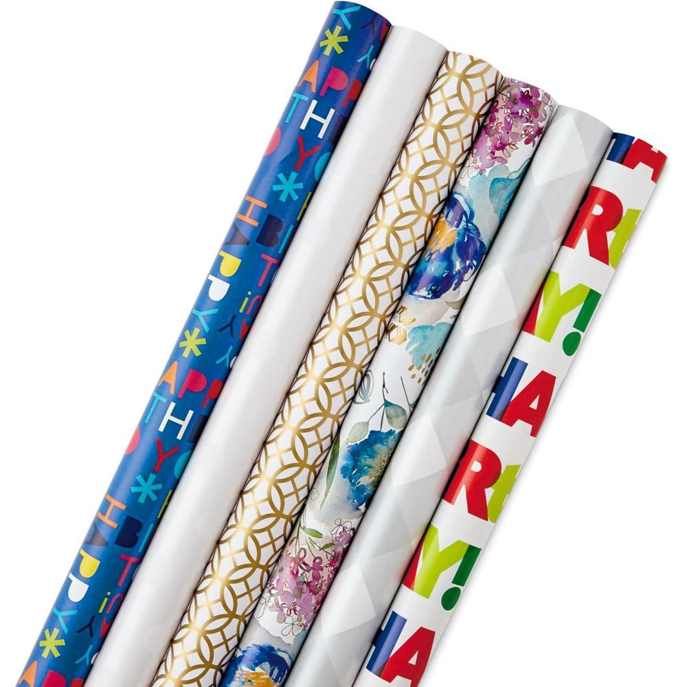 image:imageHallmark Birthday Wrapping Paper Mini Rolls 3Pack Navy Blue and Teal Stripes Orange and Yellow Mod Circles for Graduations Fathers Day Easter Any Occasion  60 Sq Ft TotalAll Occasion 6 Rolls
