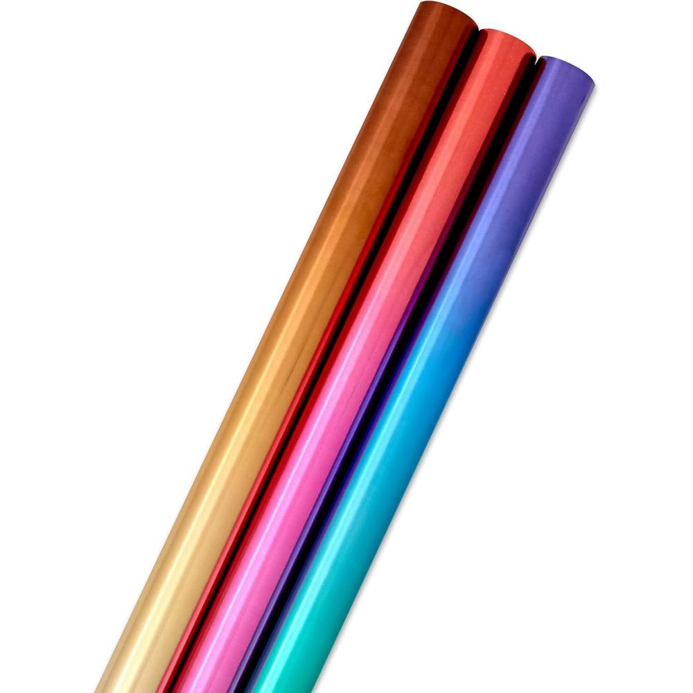 image:imageHallmark Floral Wrapping Paper Mini Rolls 3Pack Pink Orange Yellow Flowers on Teal Green and Pink Geometric for Birthdays Easter Mothers Day Bridal Showers Any Occasion 60 Sq Ft TotalFoil Ombre 3 Rolls