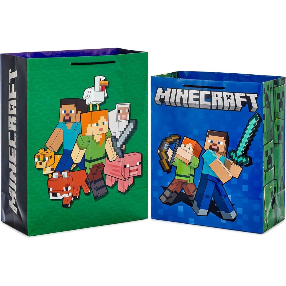 image:imageHallmark Minecraft Wrapping Paper Mini Rolls 3Pack Zombie Chicken TNT Pig for Birthdays Graduations Christmas Gamers Kids Parties Any Occasion  45 Sq Ft TotalMinecraft 2 Gift Bags