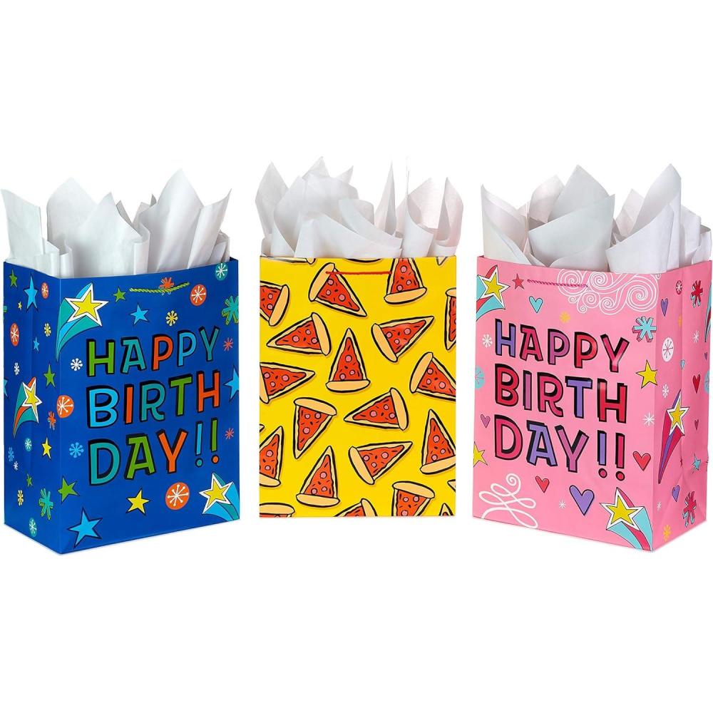 image:imageHallmark Pizza Scented Wrapping Paper Mini Rolls 3Pack Pepperoni Pizza Slices Red Gingham Tablecloth for Birthdays Graduations Fathers Day Any Occasion  45 Sq Ft TotalPink  Blue  Pizza 3 Gift Bags