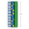 Hallmark Image Arts Birthday Wrapping Paper Mini Rolls, 3-Pack (Blue Stripes, Solid Green, Smiley Faces) for Kids Parties, Graduations, Father’s Day, Easter, Any Occasion – 27 Sq. Ft. Total