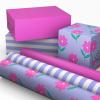 Image Arts Birthday Wrapping Paper Mini Rolls, 3-Pack (Pink Flowers on Purple, Solid Pink, Purple and White Stripes) for Kids Parties, Mother’s Day, Easter, Spring, Any Occasion – 27 Sq. Ft. Total