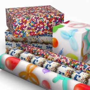 Hallmark Birthday Wrapping Paper Mini Rolls, 3-Pack (Balloon Animals, Cake Frosting, Rainbow Sprinkles) for Kids Parties, Graduations, Celebrations, Any Occasion – 60 Sq. Ft. Total(Balloon Animals  Cake Frosting  Rainbow Sprinkles (3 Mini Rolls))