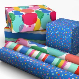 Hallmark Birthday Wrapping Paper Mini Rolls, 3-Pack (Wavy Rainbow Stripes, Colorful Balloons, Polka Dots on Blue) for Graduations, Kids Parties, Celebrations, Any Occasion – 60 Sq. Ft. Total(Balloons  Rainbow Stripes  Polka Dots (3 Mini Rolls))