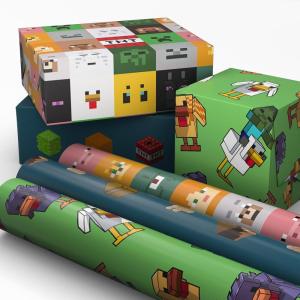 Hallmark Minecraft Wrapping Paper Mini Rolls, 3-Pack (Zombie, Chicken, TNT, Pig) for Birthdays, Graduations, Christmas, Gamers, Kids Parties, Any Occasion – 45 Sq. Ft. Total(Minecraft (3 Mini Rolls))