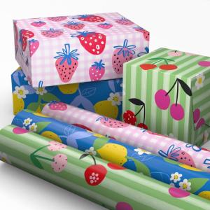 Hallmark Strawberry Scented Wrapping Paper Mini Rolls, 3-Pack (Strawberries, Lemons, Cherries) for Birthdays, Easter, Mother’s Day, Bridal Showers, Any Occasion – 45 Sq. Ft. Total(Strawberry Scented (3 Mini Rolls))