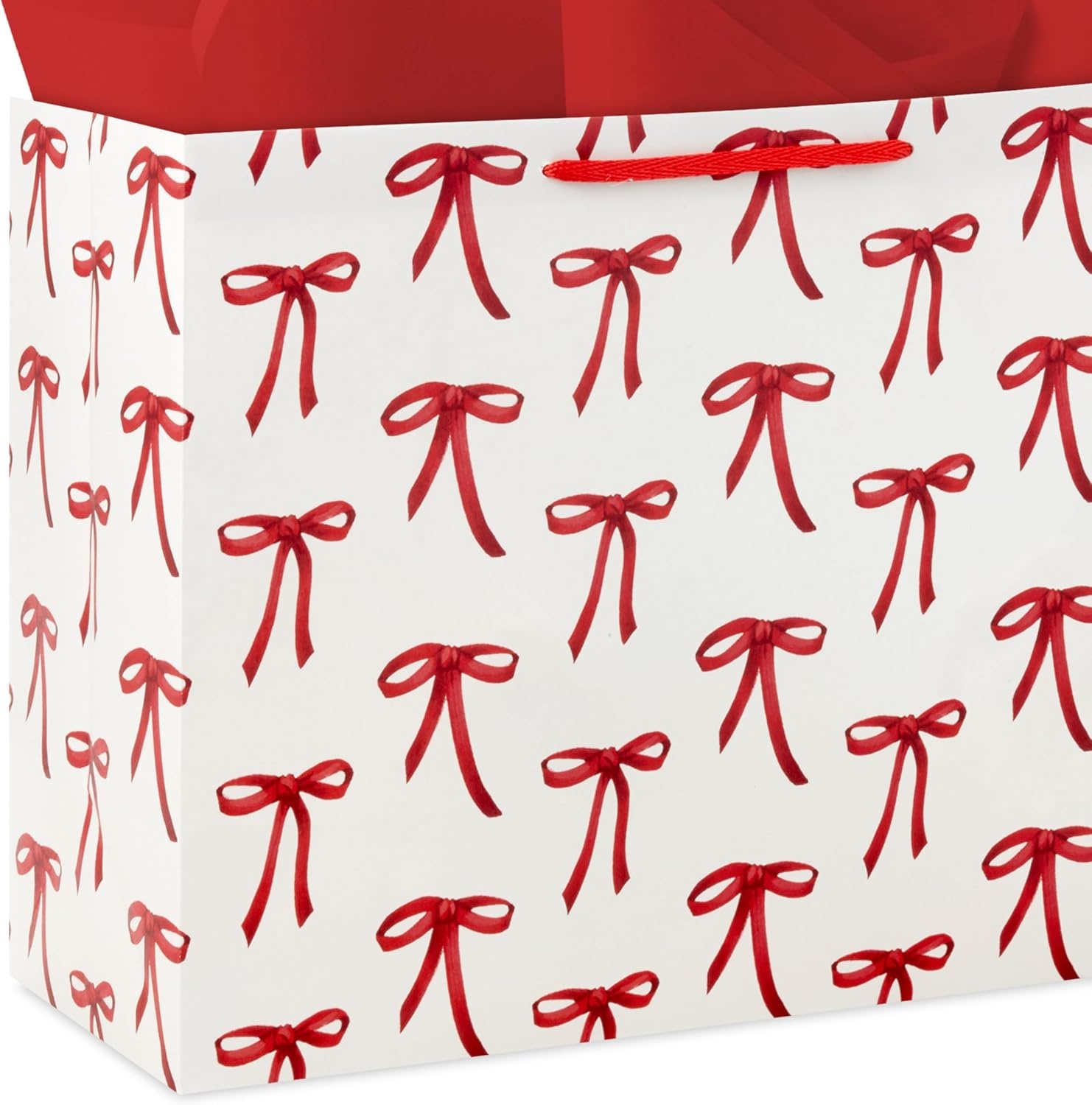 image:imageHallmark 10 Large Horizontal Gift Bag with Tissue Paper and Blank Card Red Bows on Ivory for Valentines Day BirthdaysRed Bows
