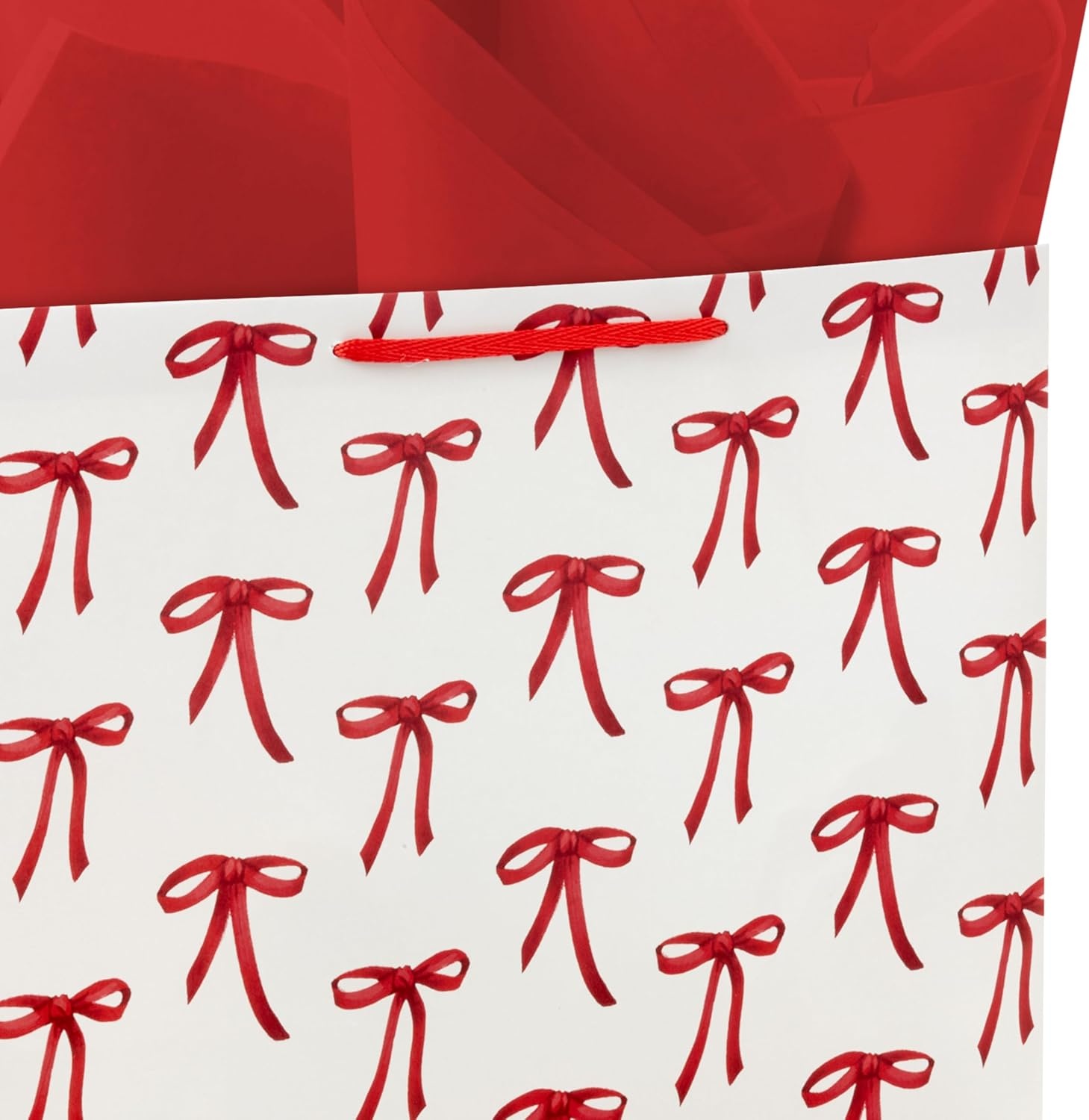 image:imageHallmark 10 Large Horizontal Gift Bag with Tissue Paper and Blank Card Red Bows on Ivory for Valentines Day BirthdaysRed Bows