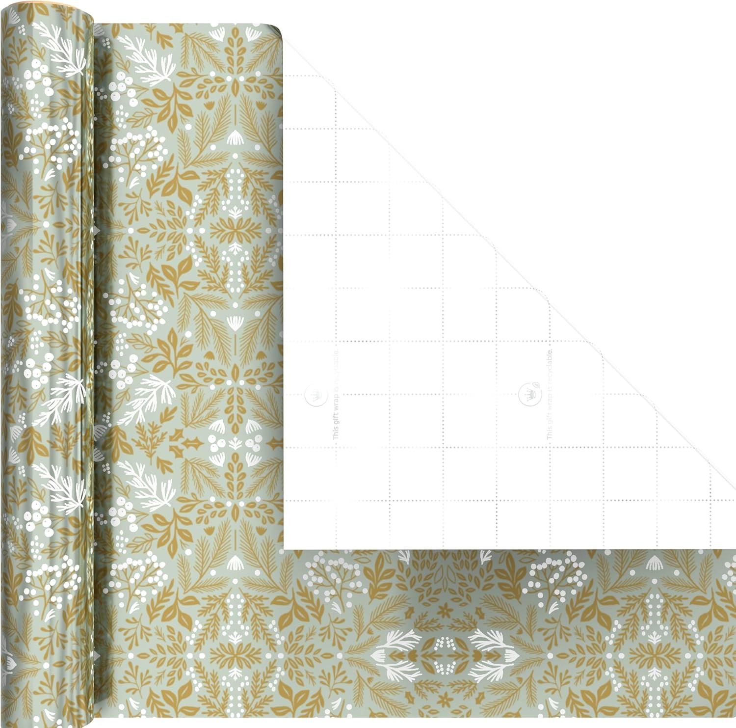 image:imageHallmark Gold Foil Wrapping Paper Mini Rolls 3Pack Shiny Gold Filigree and Foliage on Ivory and Mint Green for Christmas Hanukkah Valentines Day Mothers Day Weddings 40 Sq Ft TotalShiny Gold Filigree and Foliage