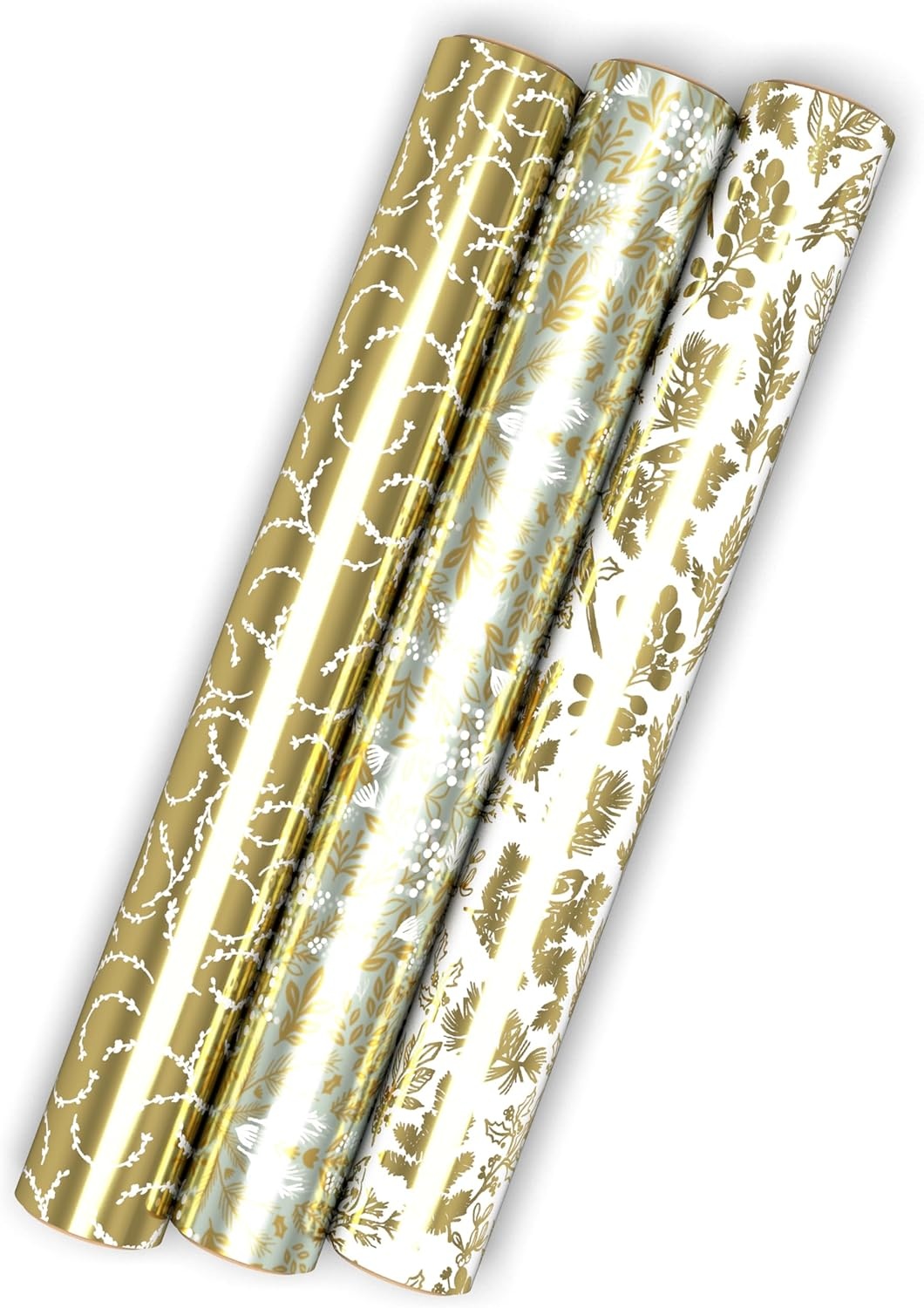 image:imageHallmark Gold Foil Wrapping Paper Mini Rolls 3Pack Shiny Gold Filigree and Foliage on Ivory and Mint Green for Christmas Hanukkah Valentines Day Mothers Day Weddings 40 Sq Ft TotalShiny Gold Filigree and Foliage