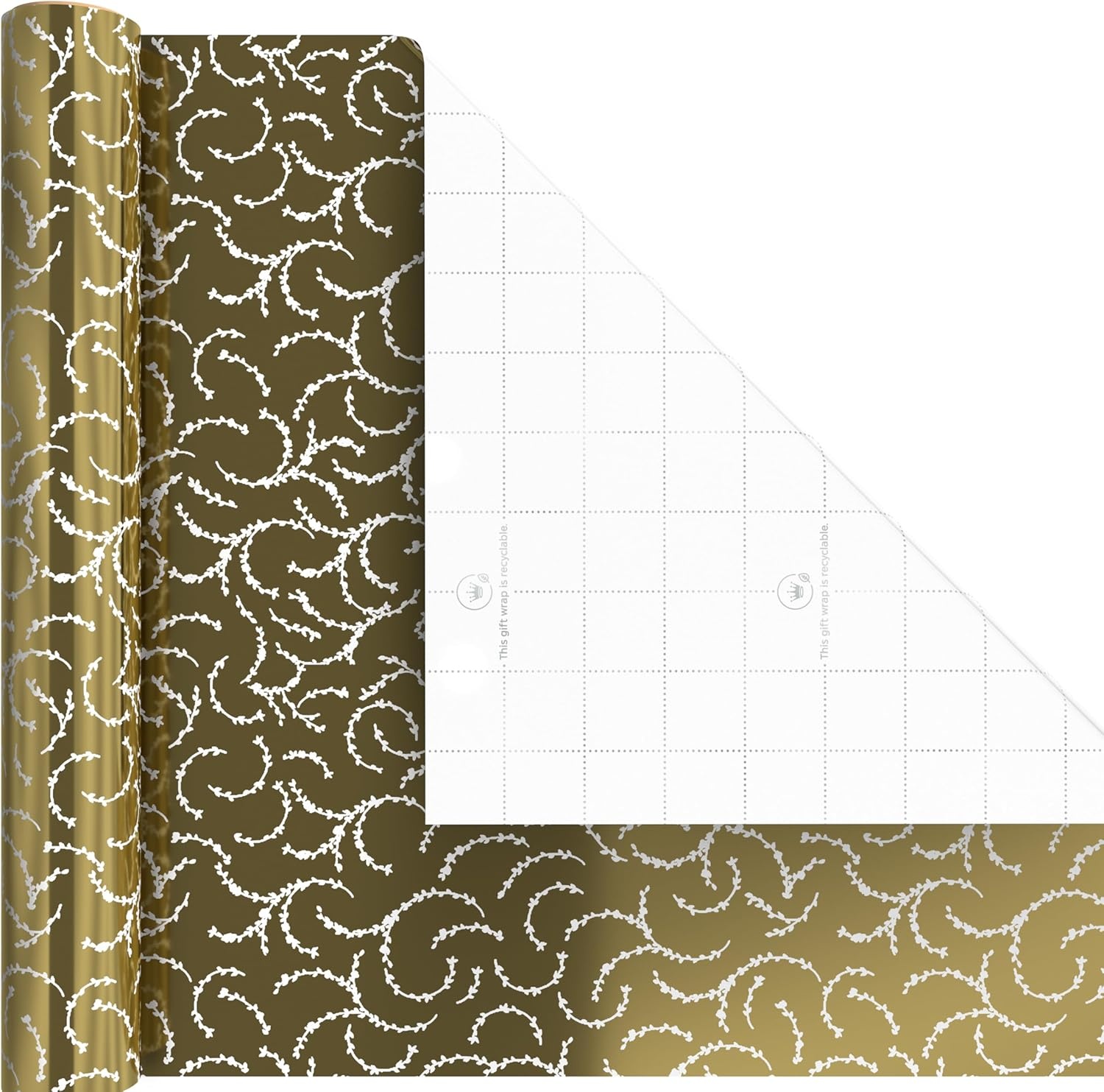 image:imageHallmark Gold Foil Wrapping Paper Mini Rolls 3Pack Shiny Gold Filigree and Foliage on Ivory and Mint Green for Christmas Hanukkah Valentines Day Mothers Day Weddings 40 Sq Ft TotalShiny Gold Filigree and Foliage