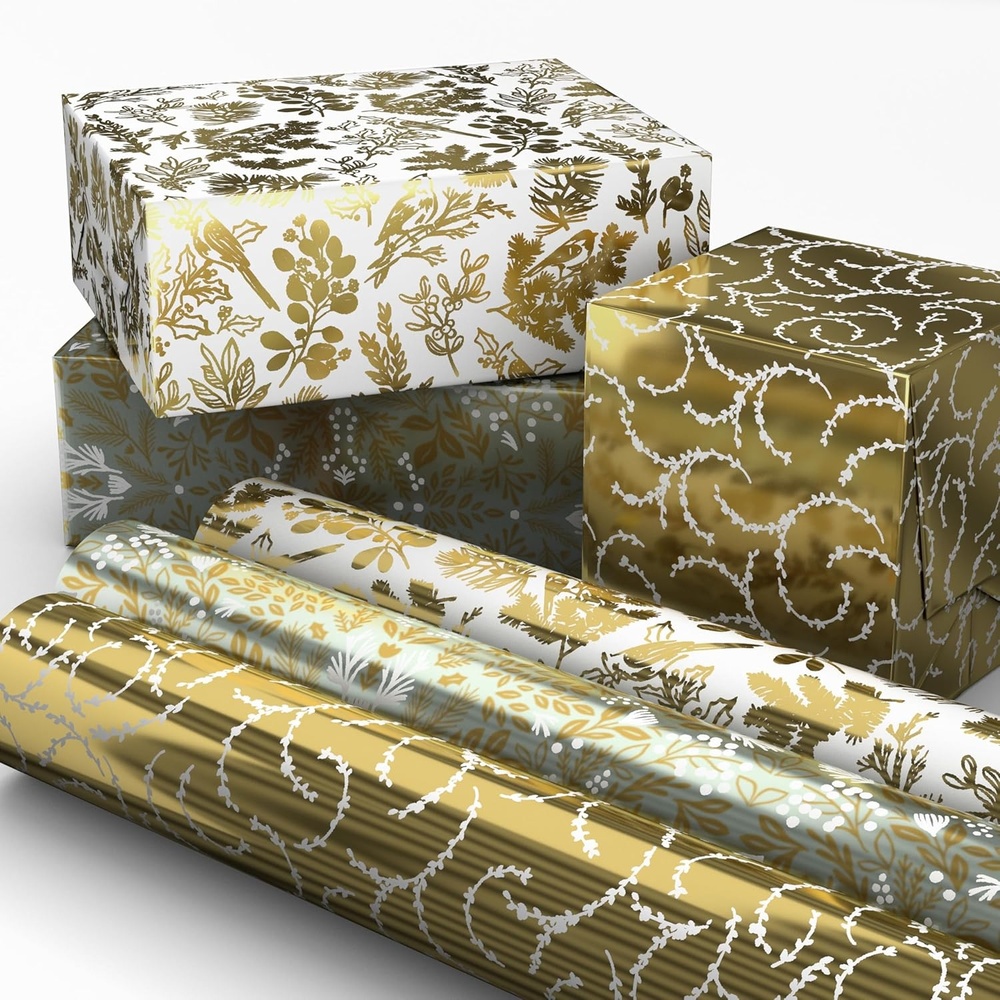 image:imageHallmark Gold Foil Wrapping Paper Mini Rolls 3Pack Shiny Gold Filigree and Foliage on Ivory and Mint Green for Christmas Hanukkah Valentines Day Mothers Day Weddings 40 Sq Ft TotalShiny Gold Filigree and Foliage