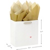 Hallmark 10″ Large Horizontal Gift Bag with Tissue Paper and Blank Card (Red Bows on Ivory) for Valentine’s Day, Birthdays(Embossed Hearts)
