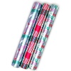 Hallmark Mint Green, Pink and Purple Christmas Wrapping Paper Mini Rolls, 3-Pack (Plaid, Evergreen Sprigs, Fa La La Ho Ho Ho XOXO) for Kids, Teens, Winter Birthdays – 45 Sq. Ft. Total(Holiday Assortment)