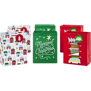 Hallmark 6″ Small Pink and Green Holiday Gift Bags (5 Bags: Fa La La, Pink, Green, Red Plaid) for Kids, Teachers, Coworkers, Party Favors, Gift Cards(Merriest Christmas)