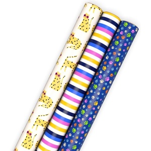 Hallmark Cat Wrapping Paper Rolls with Cutlines on Reverse (3 Rolls: 75 Sq. Ft. Total) Cheetahs in Sunglasses, Paw Prints, Pink, Yellow and Blue Stripes(Cheetahs in Sunglasses  Paw Prints  Stripes)