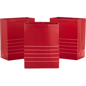 Hallmark Glittery Red, White and Green Gift Bag Assortment (8 Bags: 3 Small 6″, 3 Medium 9″, 2 Large 13″) Gold Glitter Stripes, Polka Dots, Windowpane Plaid for Christmas, Birthdays, Holidays(Red)